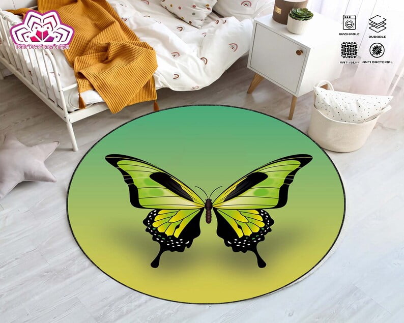Naturestep Rug Butterfly Round Rug, Circle Rug, Small Rug, Butterfly Rug, Butterfly Round Rug ...