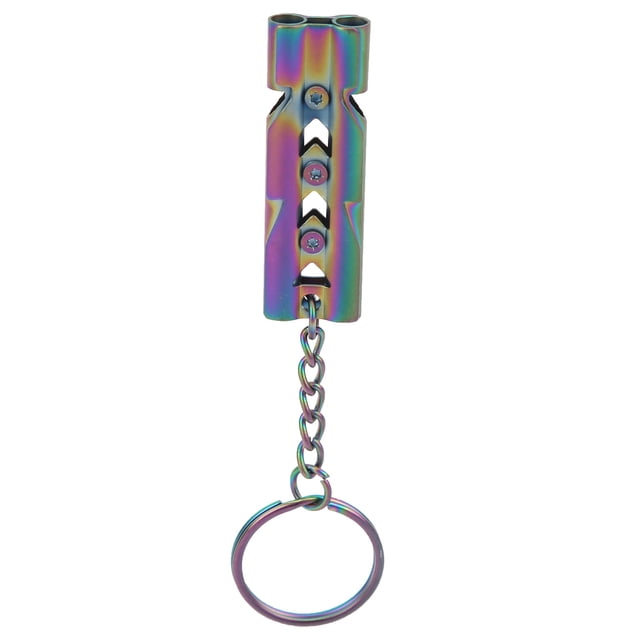 Silbato de tubo doble de alto decibelio de supervivencia de emergencia de acero inoxidable para exteriores con llavero de titanio colorido
