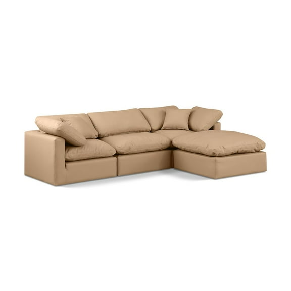 Meridian Furniture Indulge 94" Vegan Leather L-Shaped Modular Sectional in Tan