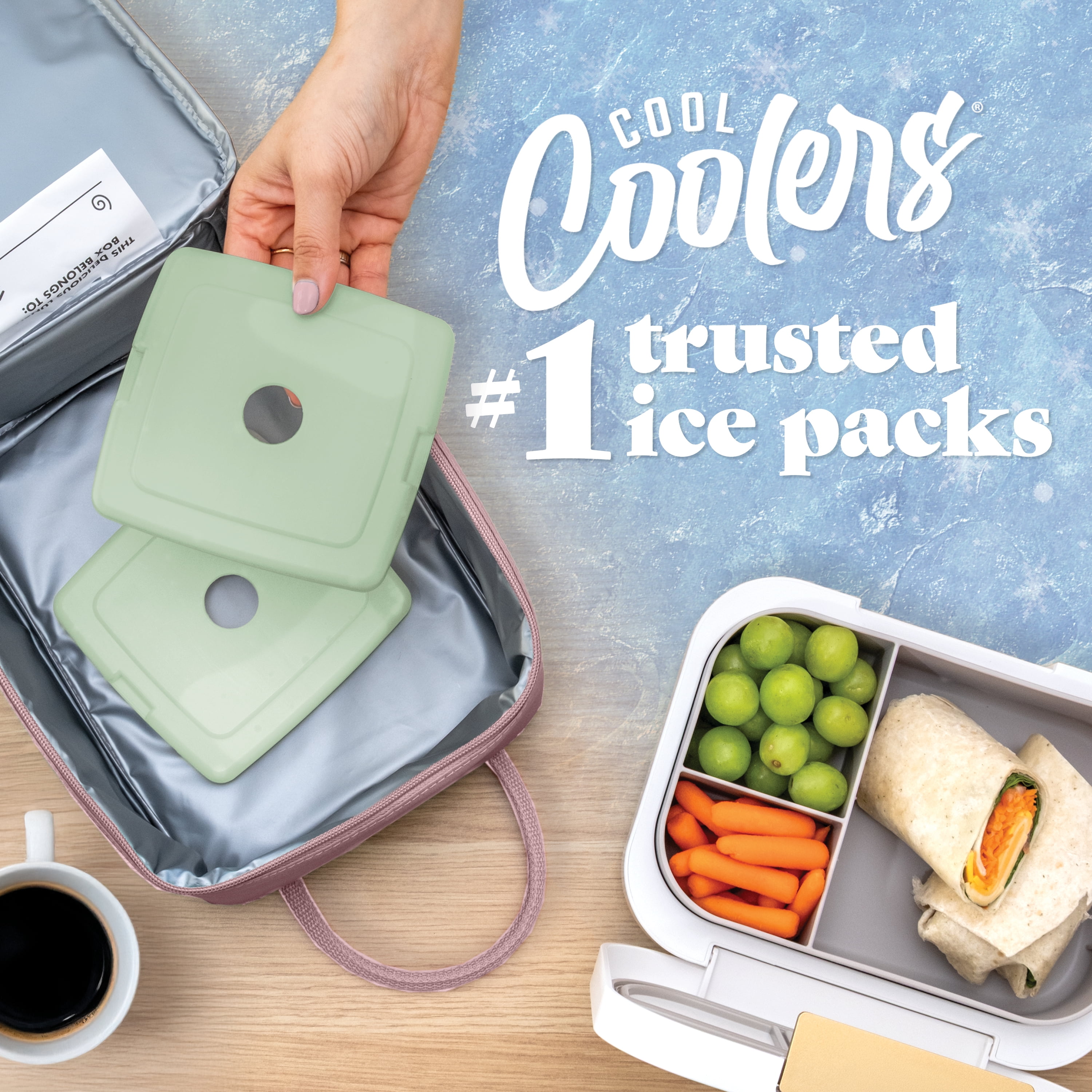 Cool Coolers by Fit + Fresh Reusable Slim Ice Packs for Lunch Bags & Coolers, Sage Green, 4pk