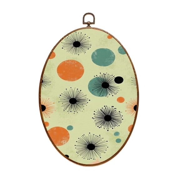 Canvas Wall Art Mid Century Vintage 1950s Modern Retro Atomic Circular Flower Bursts Oval Framed Canvas Prints Vintage Wall Hanging Decor for Home Office Decorations 8.6"x11.4"