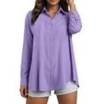 thumbnail image 2 of vigerkar Womens Button Down Shirts Solid Color Dressy Shirts Long Sleeve Work Blouses Collared Tops Tunics with Pocket (Purple, 3XL), 2 of 8