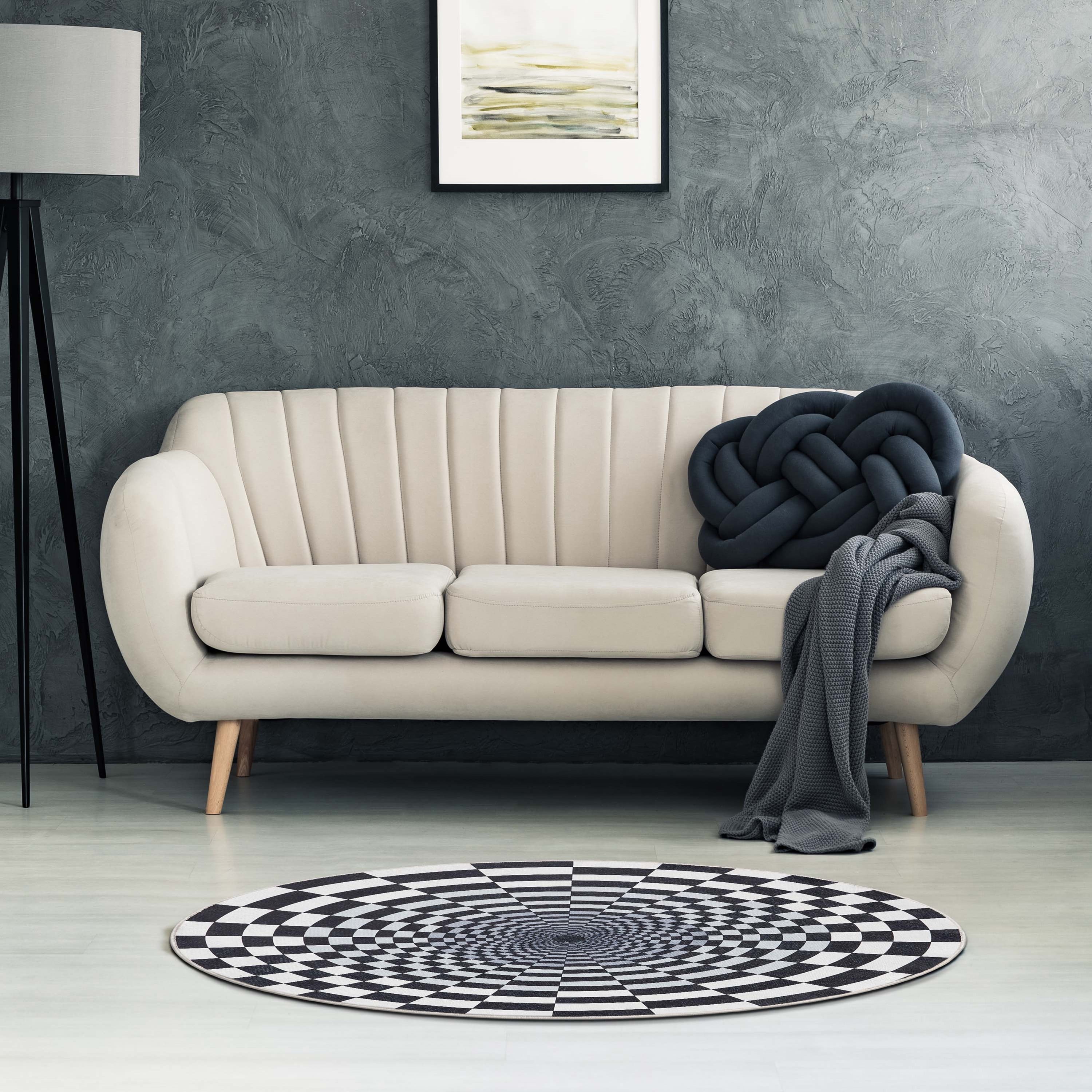 Well Woven Apollo 3D Portal Warp Hole 3D Carpet Botomless Optical Illusion Black Ivory Flat-Weave Easy to Clean 6'7" Round Area Rug