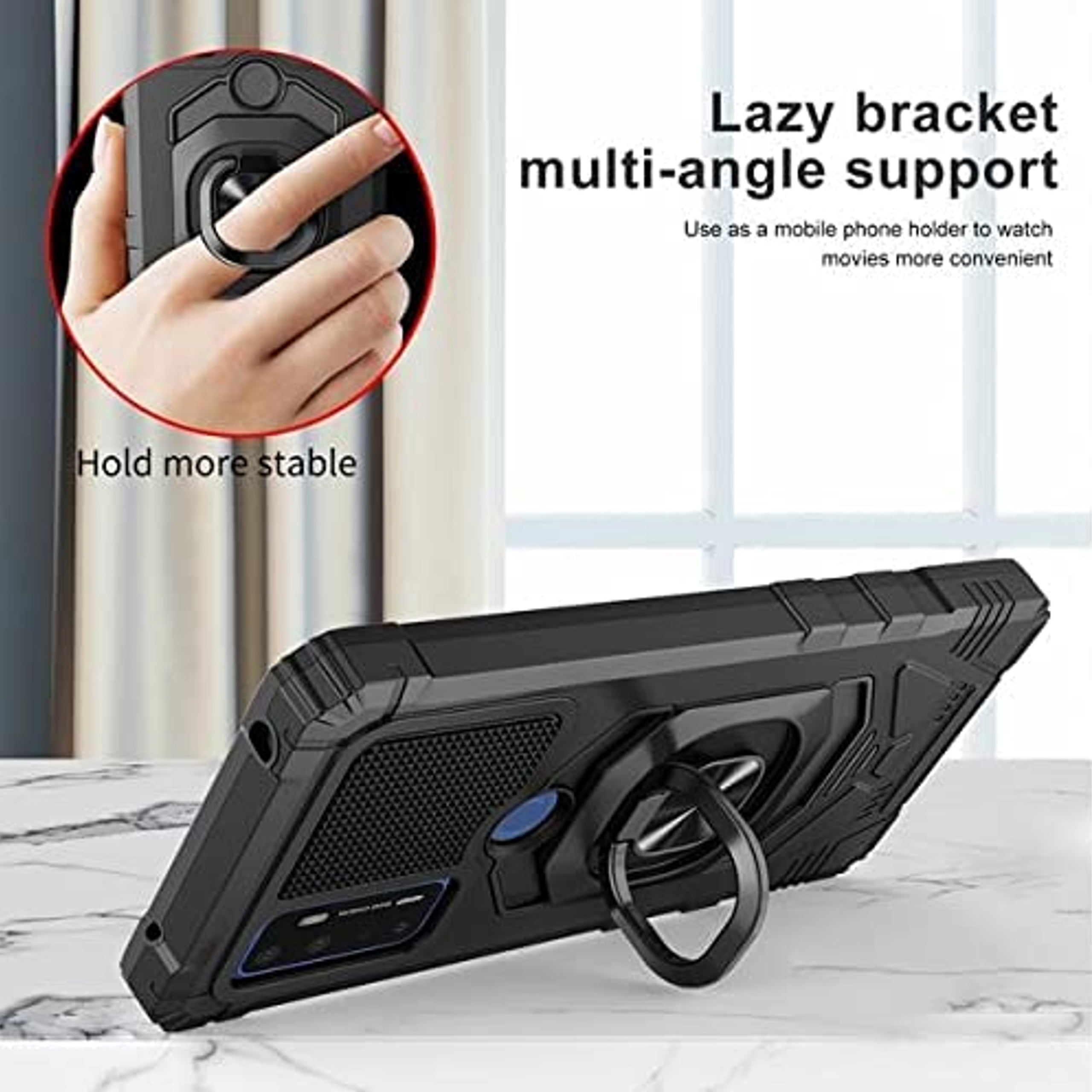 For BLU View 5 2024 Case Hybrid Magnetic Car Mount Ring Kickstand Stand Holder Full-Body Armor Hard Protective [Military Grade] Phone Cover - Black
