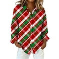 thumbnail image 2 of Women's Plaid Shirt Shirts Button Down Collared Casual Tops Dress Shirt Plaid Tops for Women Long Sleeve Shirts for Women Work Tops Women Fall Clothes V Neck Cute Soft Plaid Blouse Green S-2XL, 2 of 5