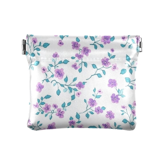 PU Leather Coin Wallet with Snap Closure Clutch Bag Holder Small Wallet Small Pastel Purple Floral