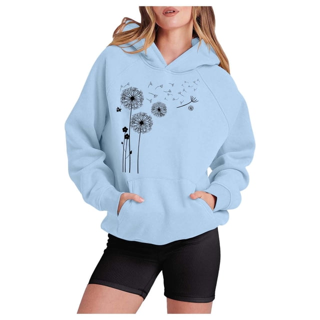 WEAIXIMIUNG Chandail en Molleton Surdimensionné à Col Rond pour Femmes Imprimé à Capuche avec Poche Pull de Sport