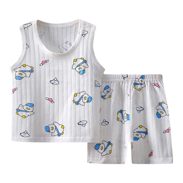 Gibobby Conjunto de pantalón para bebé Ropa sin mangas para niños pequeños y Niñass, pijamas para niños, ropa de dormir, Tops de dibujos animados, pantalones c(Azul, 6-12 Meses)