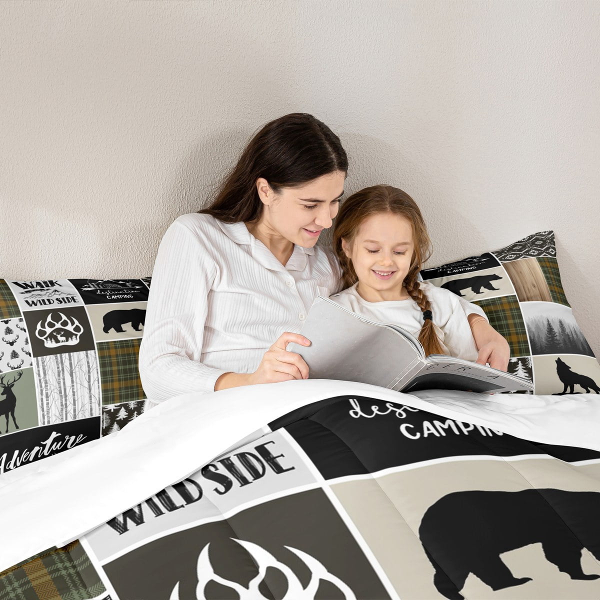 Camper Adventure Kids Comforter Set Twin Size,Deer Antlers Bear Paws Rustic Farmhouse Bedding Set for Boys Girls Adults Room Decor,Atzec Arrows Boho Down Comforter,Camo Duvet Insert