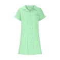 thumbnail image 7 of Wycnly Formal Dresses for Women Beach Casual Button Down Lapel Loose Shirt Short Dresses Short Sleeve V-Neck Solid 2024 Summer Mini Dress Green m, 7 of 7