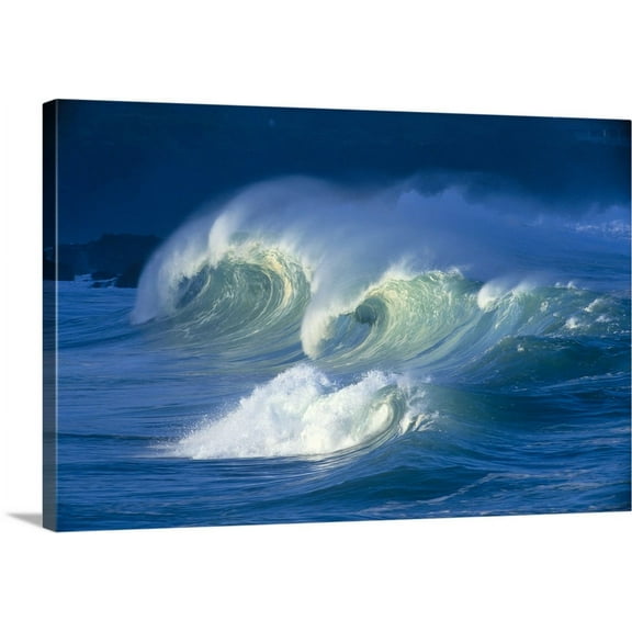 Great BIG Canvas | "Big Stormy Waves With White Caps Curling, Waimea Shore" Canvas Wall Art - 36x24