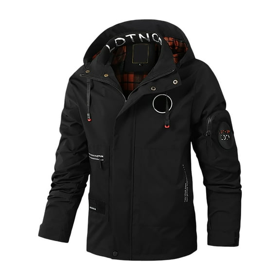Tiweut Mens Jackets Mens Fall and Winter Outdoor Sporty Style Long Sleeved Hooded Coat Outerwear Regular Blouses Black,5XL