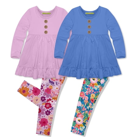 Millie Loves Lily Lilac & Blue Long Sleeve Tops & Leggings Set Big Girls Size 14/16+ (4_PCS)