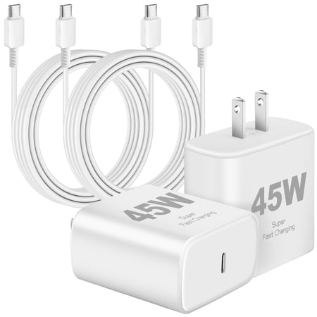 pannbo 45W USB C Wall Charger Block 2Pack with 10ft Type C Cable, Super Fast Charge Adapter for iPhone 16 15 for Samsung Galaxy S26 S25 S24 S23 Ultra for Android USB C Devices