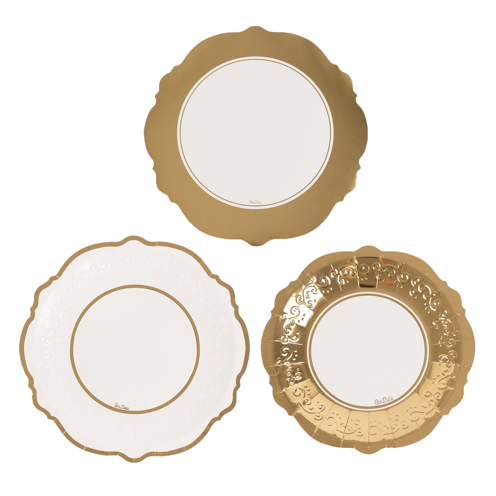 Efavormart 75 Pcs White Gold Heavy Duty Paper Plates with Embossed Scalloped Rim, Round Disposable Charger Dinner Salad Party Plates - 8",10",13"