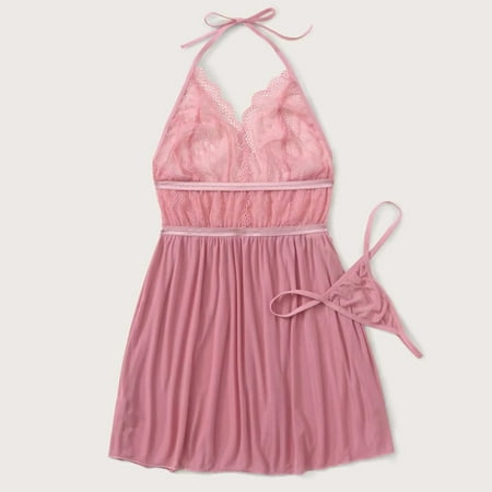 Aayomet Women Lingerie Lingerie for Women Front Closure Lace Chemise V Neck Ruffle Nightgown Sleepwear Pink XXL