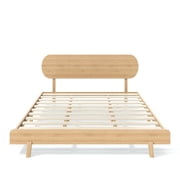 King Size Bamboo Platform Bed with Round Shape Headboard and Little Footboard, Solid Bamboo-made Bed Frame with Support Slats, Full/Queen/King Bed Frame for Bedroom, Guest Rooms, Dorms, Natural