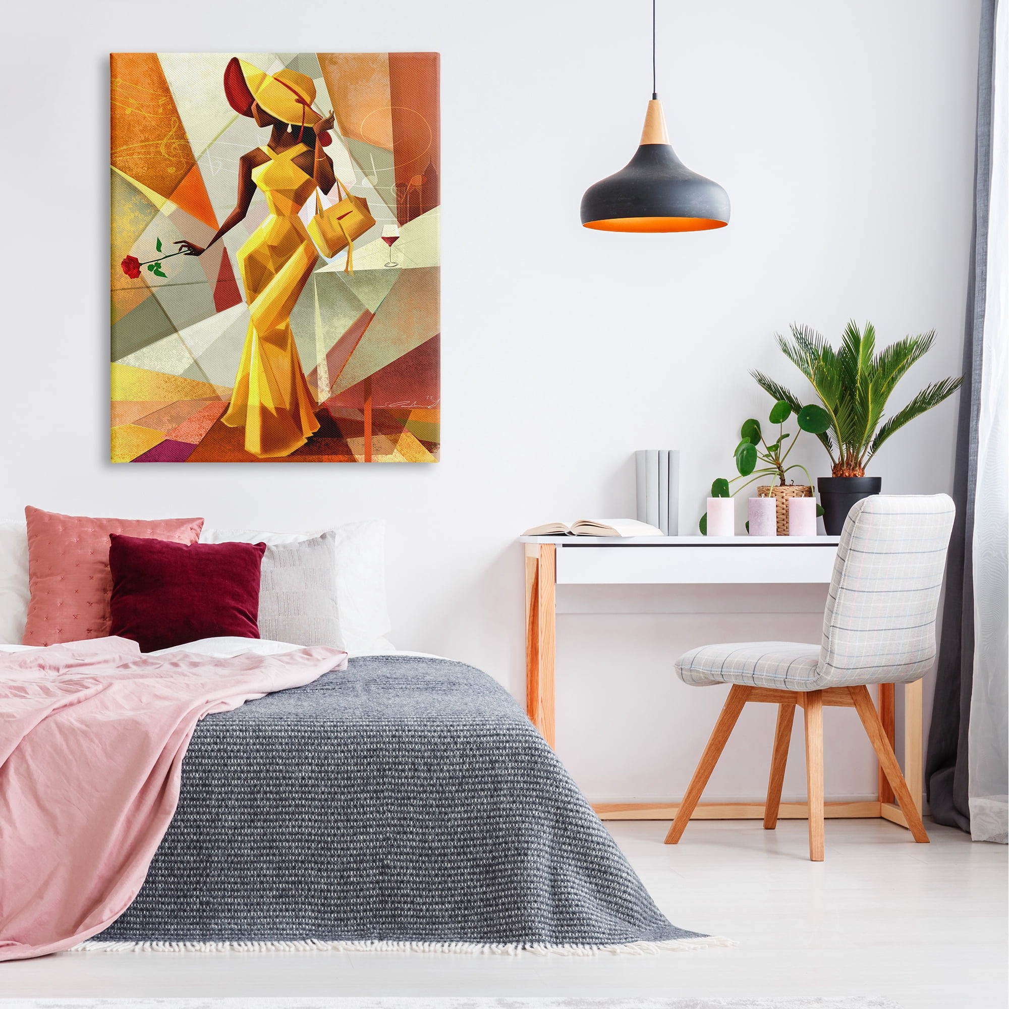 Stupell Industries Modern Cubist Fashion Girl Abstract Painting Gallery Wrapped Canvas Print Wall Art, 36 x 48