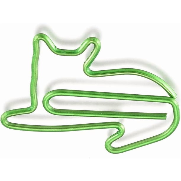 50 clips de papel de hierro genéricos con forma de gato verde, 22,5 x 32,5 x 1 mm, divertidos clips para marcar libros, pequeñas abrazaderas metálicas para papel.
