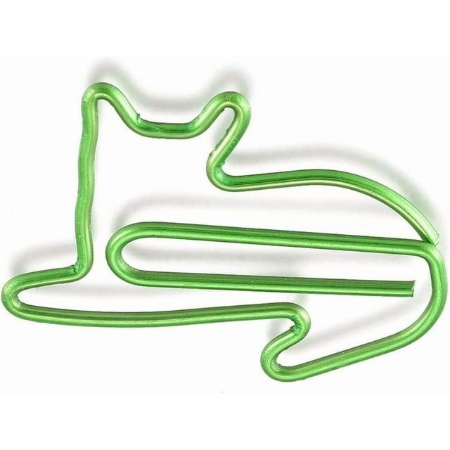 50 clips de papel de hierro genéricos con forma de gato verde, 22,5 x 32,5 x 1 mm, divertidos clips para marcar libros, pequeñas abrazaderas metálicas para papel.