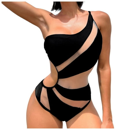 CAICJ98 One Piece Womens Swimsuit Tummy Control Swimwear Strapless Swimsuit Ruched Bathing Suits for Women Slimming Bandeau Tube Top Bikini Black S