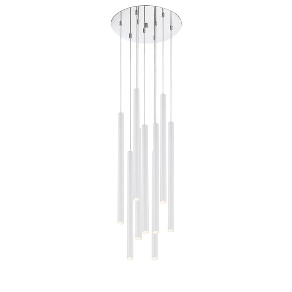 Z-Lite Forest 9 Light 16" Round Steel LED Pendant in Matte White and Chrome