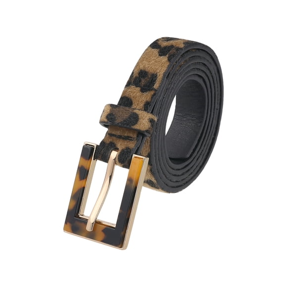 Cinturones impresos de leopardo para mujeres INSPIRE CHIC, 0.7 de ancho, banda de cintura de piel sintética de piel de pelo casual para jeans, 44.9x0.7" (LxA) negro marrón