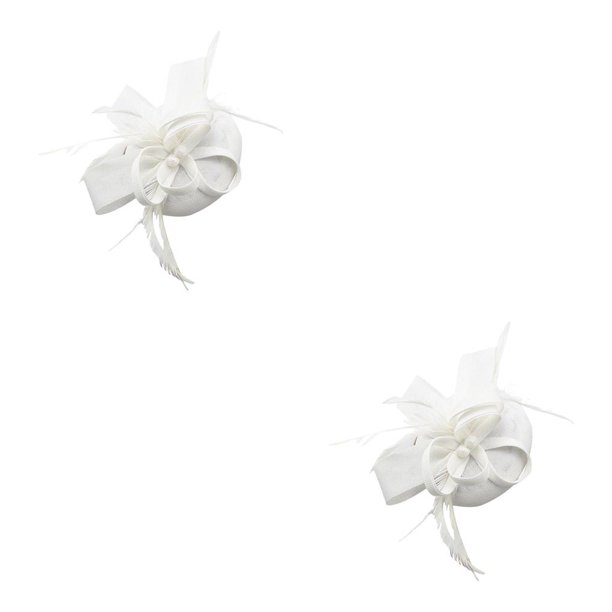 Sonducket Women Bow Feather Headband Fascinator Hat Ladies Weddings Day Blanco 2Conjunto