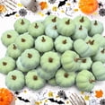 thumbnail image 4 of Simulated Foam Pumpkin Prop with Golden Handle, Colorful Fake Vegetable Ornament, Summer Fall Harvest Decor for Halloween, Tabletop, Shelf, Wreath Making and Farmhouse Home Decoration, Green, 4 of 6