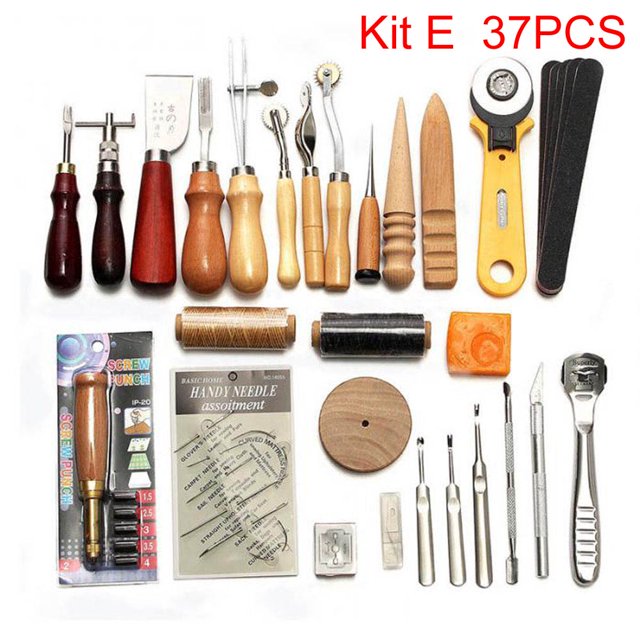 Sanbest Professional Leather Craft Tools Kit Hand Sewing Stitching Punch Carving Work Hole Saddle Groover Set Accessories DIY Gao Jinjia LED