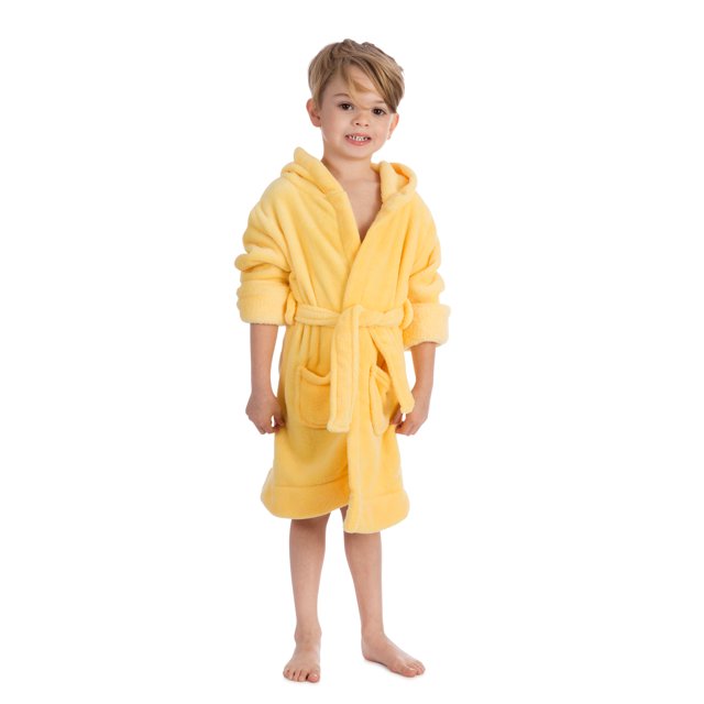 Elowel Boys Girls Hooded Yellow Childrens Toddler Fleece Sleep Robe Size 4Y