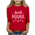 thumbnail image 2 of Spazoro Toddler Girls 3/4 Sleeve Shirts, Round Neck Mother's Day Print Casual Spring and Fall Fashionable Tops for Girls Red Size 9-10T, 2 of 5