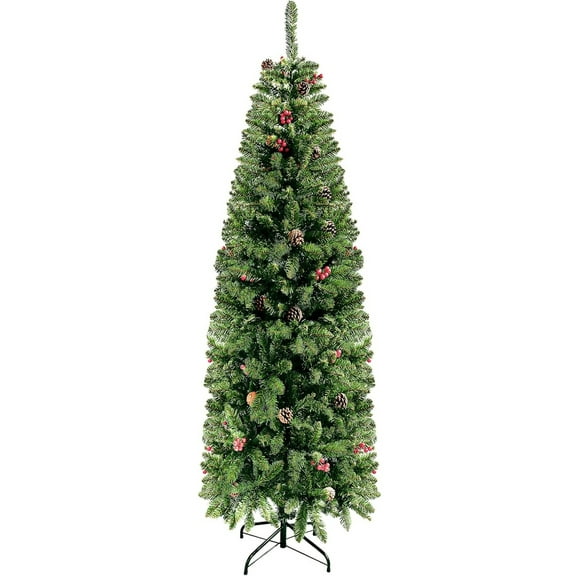 5FT Pre-Decorated Slim Artificial Christmas Tree with Metal Stand