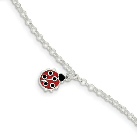 Sterling Silver 6in Polished Childrens Enameled Ladybug Bracelet