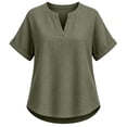 thumbnail image 4 of Summer Sales Womens Summer Tops Loose Comfy V‑Neck Linen‑Cotton Short Sleeve Summer Blouses Oversized Tshirts for Women Under 12$, 4 of 9
