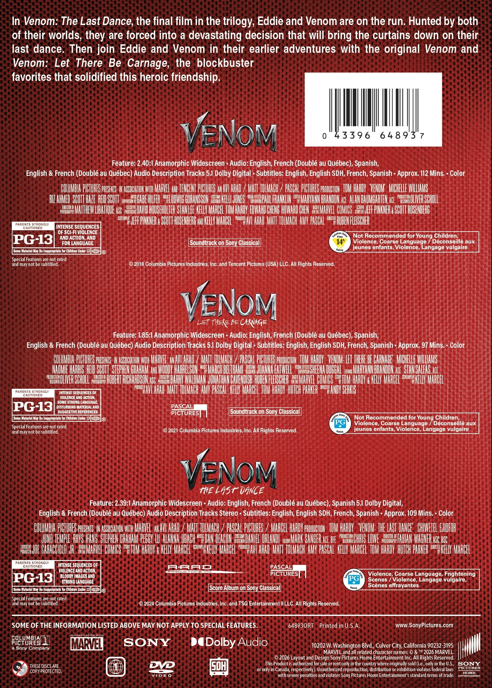 Venom 3-Movie Collection (Walmart Exclusive) (DVD) Columbia