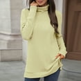thumbnail image 4 of Qulqfy Knitting Cotton Long Sleeve Shirt for Women Yellow Dressy Casual Turtleneck Blouses Tunic Fall Shirts for Women, 4 of 7