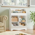 thumbnail image 2 of Homfa Kids Bookcase with Book Rack, Wood Cube Toy Storage Cabinet with 4 Bins for Kidsroom Playroom, White, 2 of 7