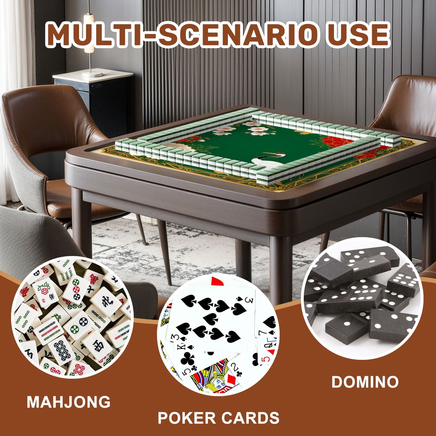 Mahjong Mat 31.5" x 31.5" Elegant Crane Peonies Cherry Blossoms Butterfly Traditional Style Non-Slip Noise Reduction American Mahjong Tiles Table Cover for Dominoes Poker Card Board Games Gift