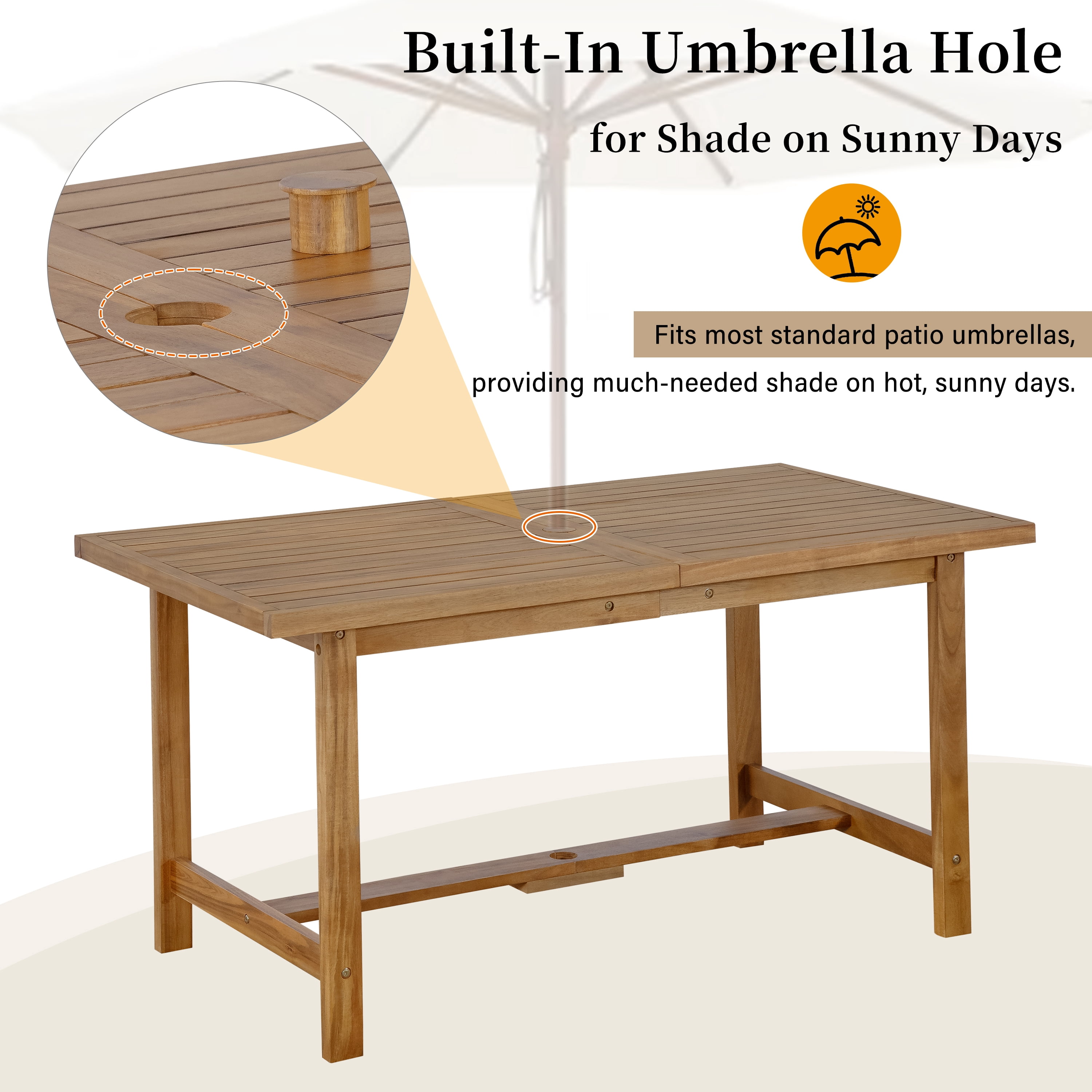Mintazer 59" 5-Piece Outdoor Dining Set with Chairs & Umbrella Hole, Patio Furniture Set for Garden Backyard Poolside, Natural Brown