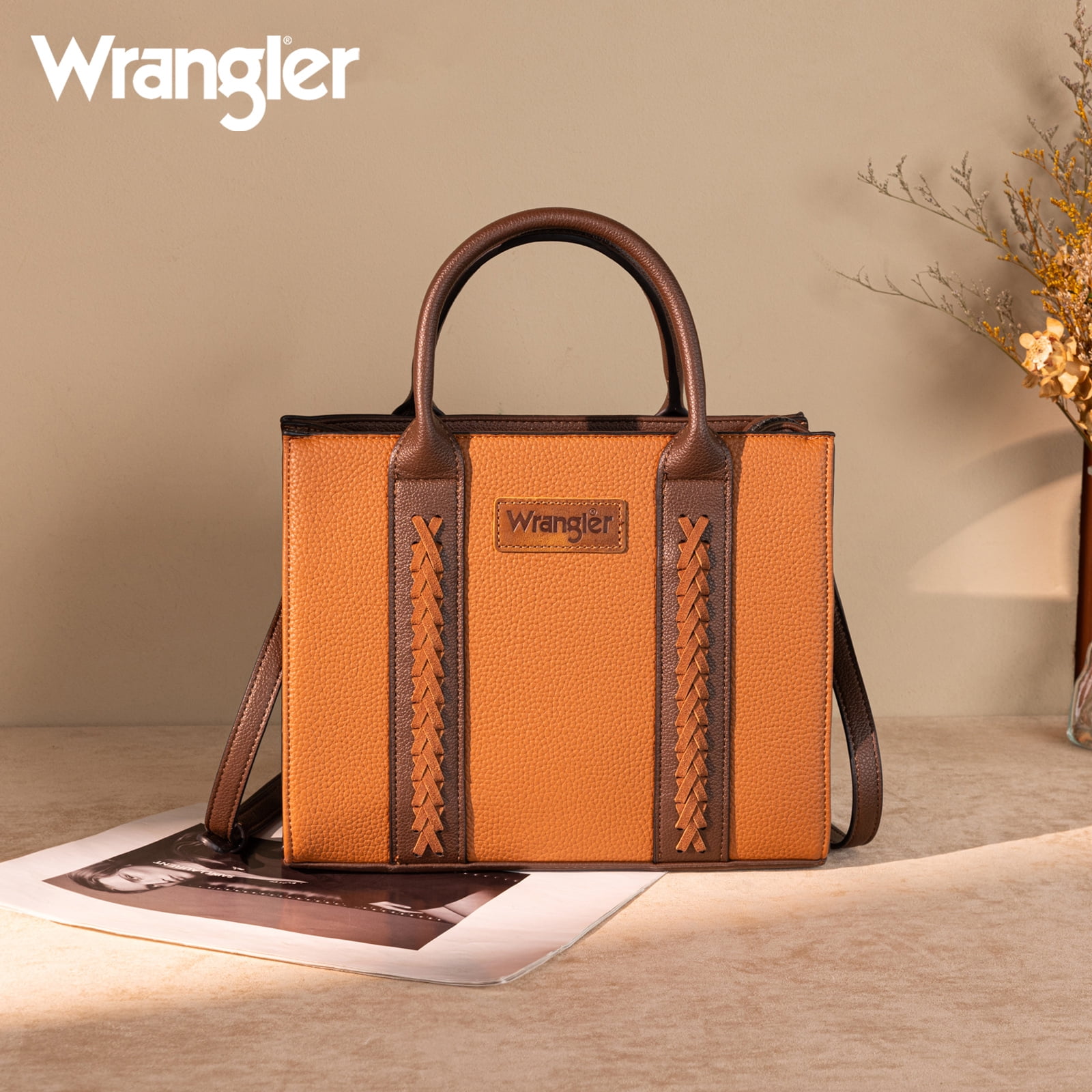 Wrangler Tote Bags for Women and Purse for Women with Adjustable Strap, Brown-Coffee