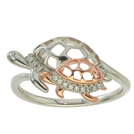 Diamond Turtle Ring in 10kt Rose Gold and Sterling Silver