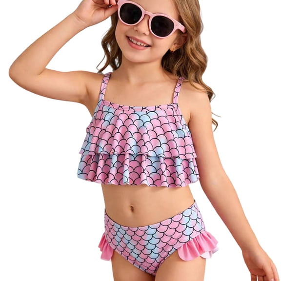 Confree For Girls Summer 2 Piece Swimwear Color Block Bathing Suits Beach Casual Comfortable Little Girls Swimsuit Size 4-5 Years Black