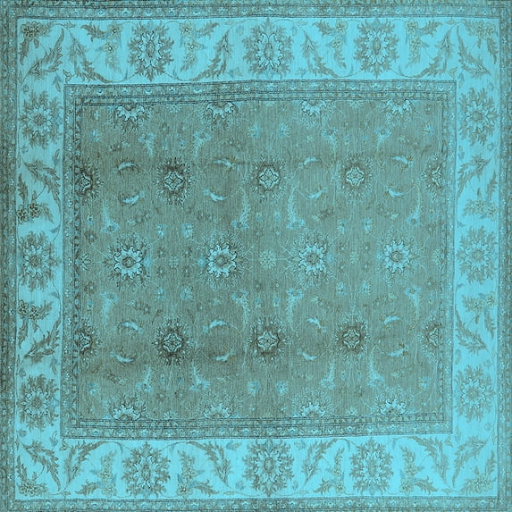 Ahgly Company Indoor Square Oriental Light Blue Traditional Area Rugs, 6' Square