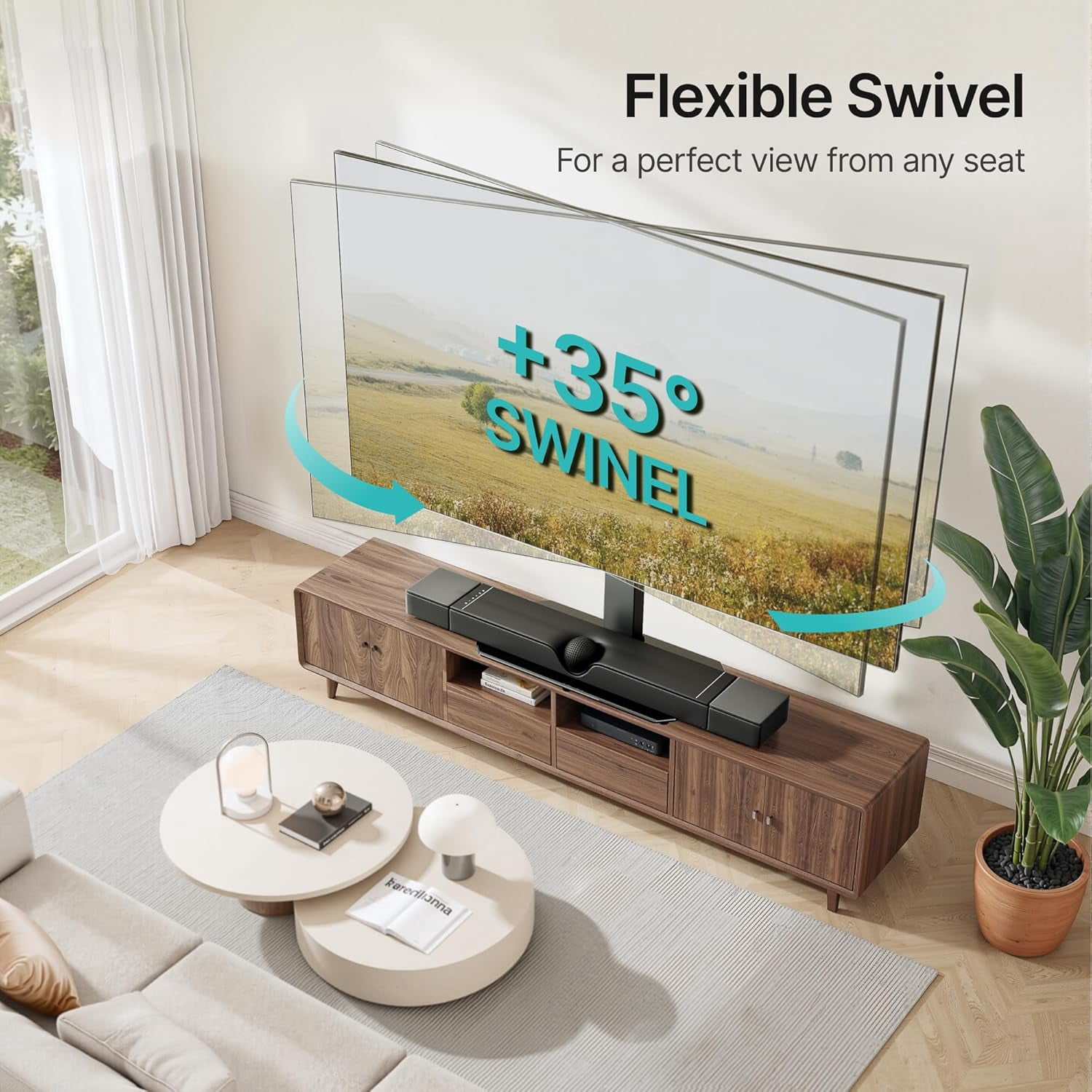Universal Swivel TV Stand with Mount for 43–90 in TVs, Holds up to 154 lb, Height Adjustable Tabletop TV Stand with Tempered Glass Base, VESA Max 600x400mm