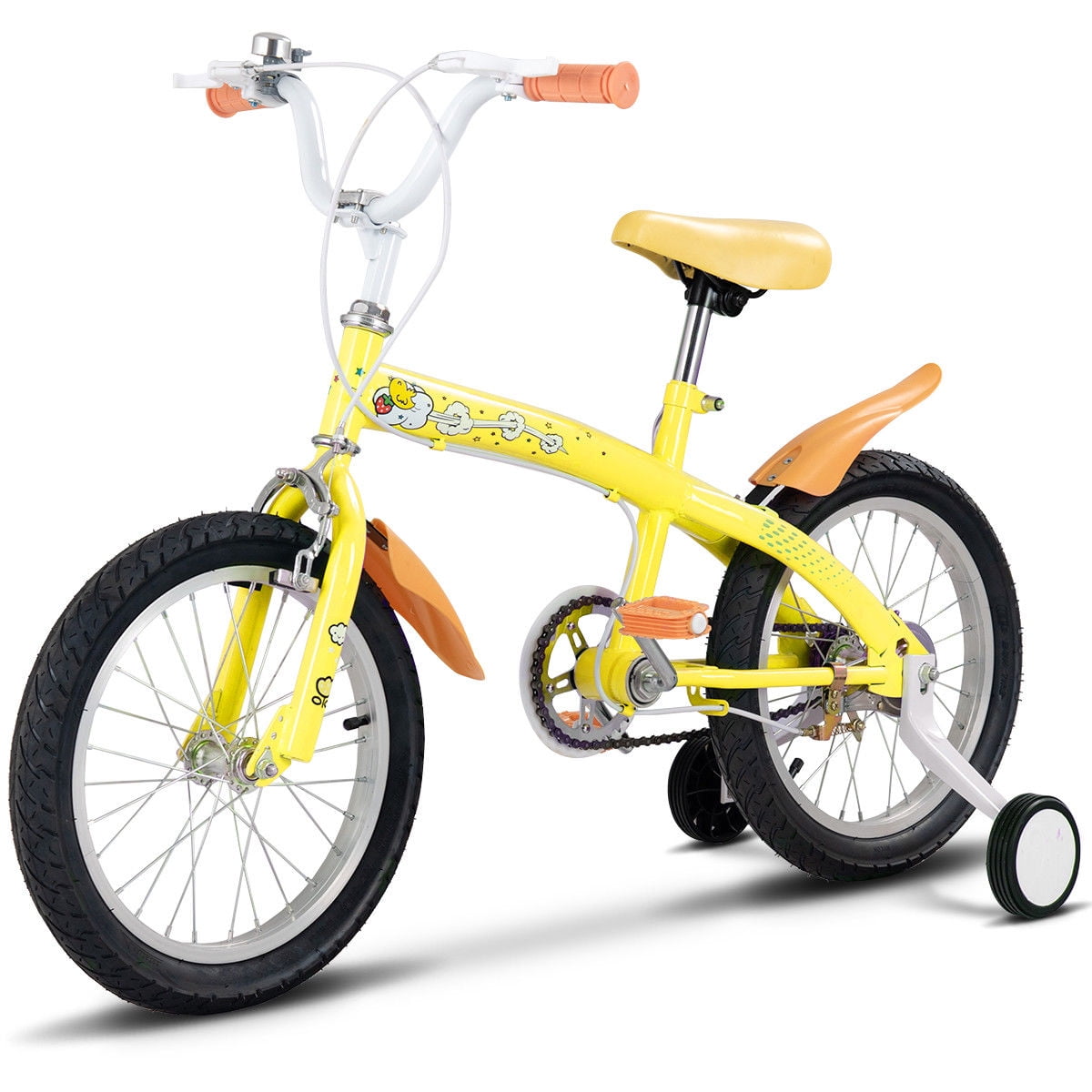 yellow bike with training wheels