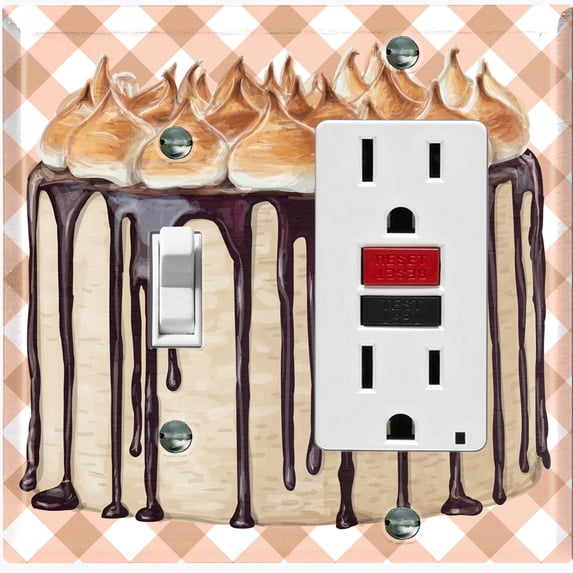 Metal Light Switch Wall Plate Outlet Cover (Vanilla Chocolate Roasted Marshmellow Cake - Single Toggle Single Rocker)