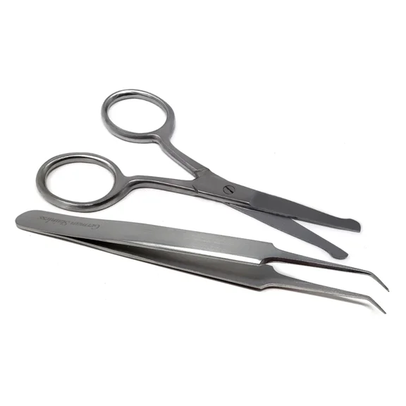 Stainless Steel Scissors and Tweezers Pair Multipurpose Salon, Manicure & Grooming Essentials - 2 Pcs Set