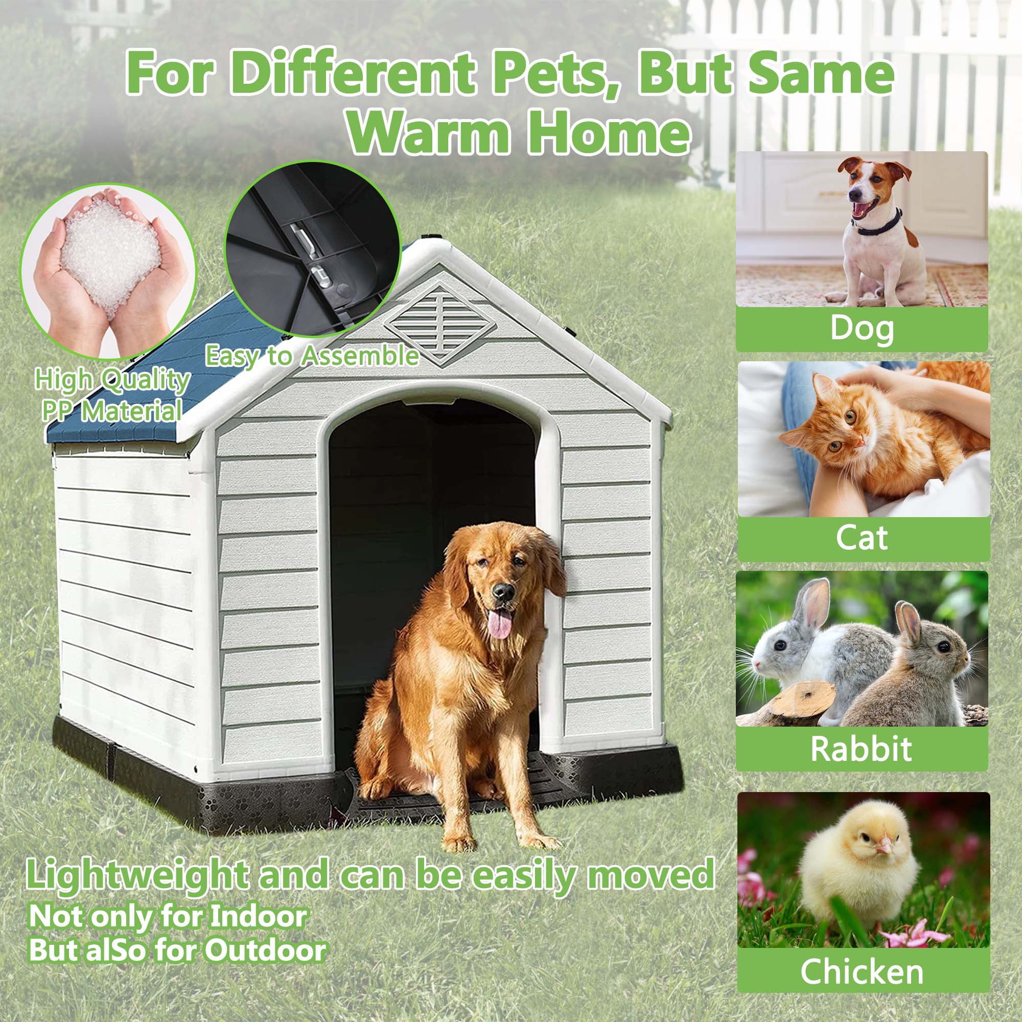 YRLLENSDAN 41/35/ 27 inch Plastic Dog House Outdoor, Waterproof Dog Houses for Small Dogs House with Air Vents and Elevated Floor Indoor Weatherproof Doghouse for Small Dogs