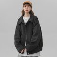thumbnail image 1 of Chaquetas unisex para mujer, moda de otoño, estilo europeo, retro, lisas, combinables, cómodas, con cuello vuelto, bolsillos, ropa de calle para estudiantes, 1 of 6